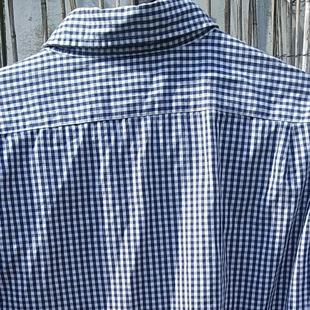 J. Crew Navy White Checked Long Sleeve Lightweight Button Down Slim Fit - L
